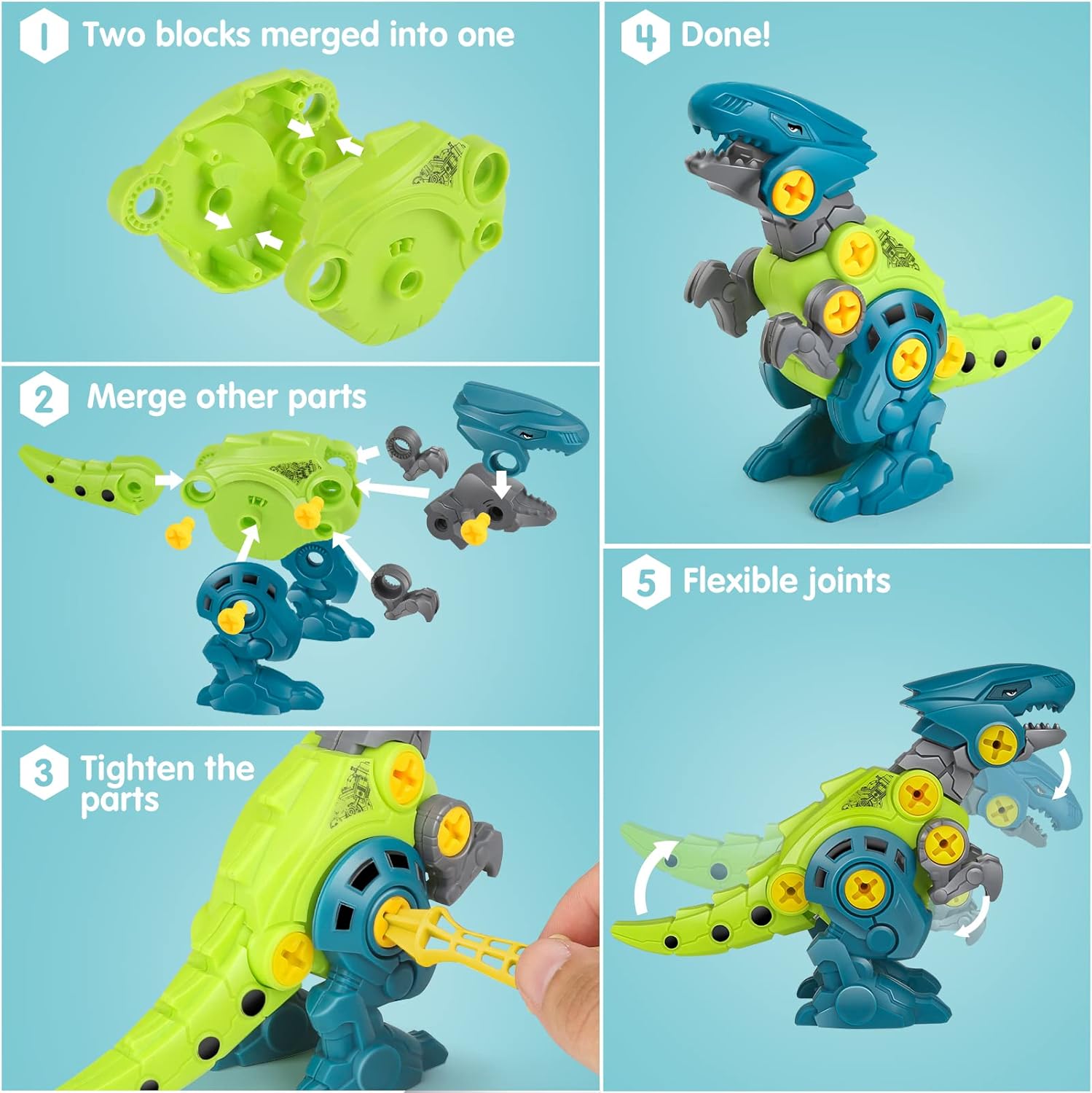 Disassembling Dinosaur Toy - Construction Set with Electric Drill - DIY Construction Toy - Includes Storage Box
