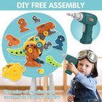 Disassembling Dinosaur Toy - Construction Set with Electric Drill - DIY Construction Toy - Includes Storage Box