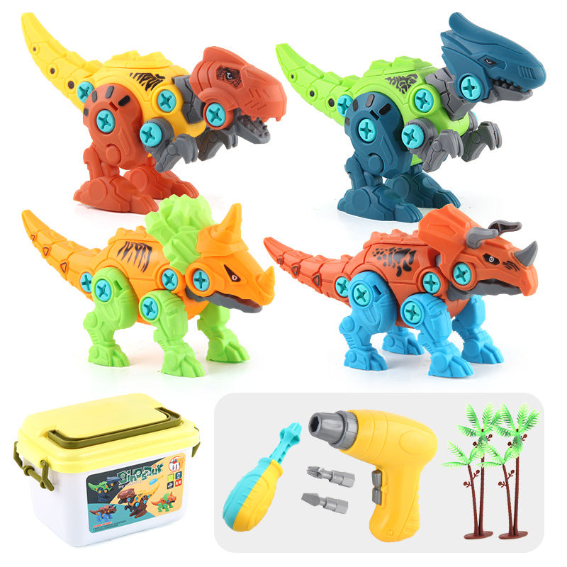 Disassembling Dinosaur Toy - Construction Set with Electric Drill - DIY Construction Toy - Includes Storage Box