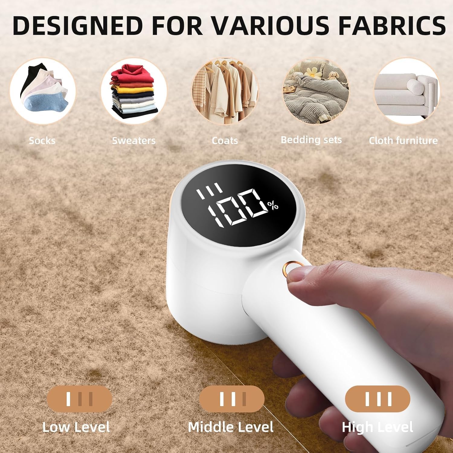 Electric lint remover - Rechargeable lint shaver - With LED display - 3 speeds - Sweater depiller - black