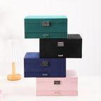 Velvet Jewelry Box with Lock - 3 Layers - Large Jewelry Organizer for Women - With Drawers & Compartments - Pink