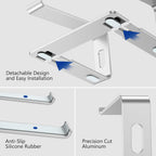 Ergonomic Aluminum Laptop Stand - Removable & Height Adjustable - Suitable for 10-14 inch Notebooks - Metal Silver