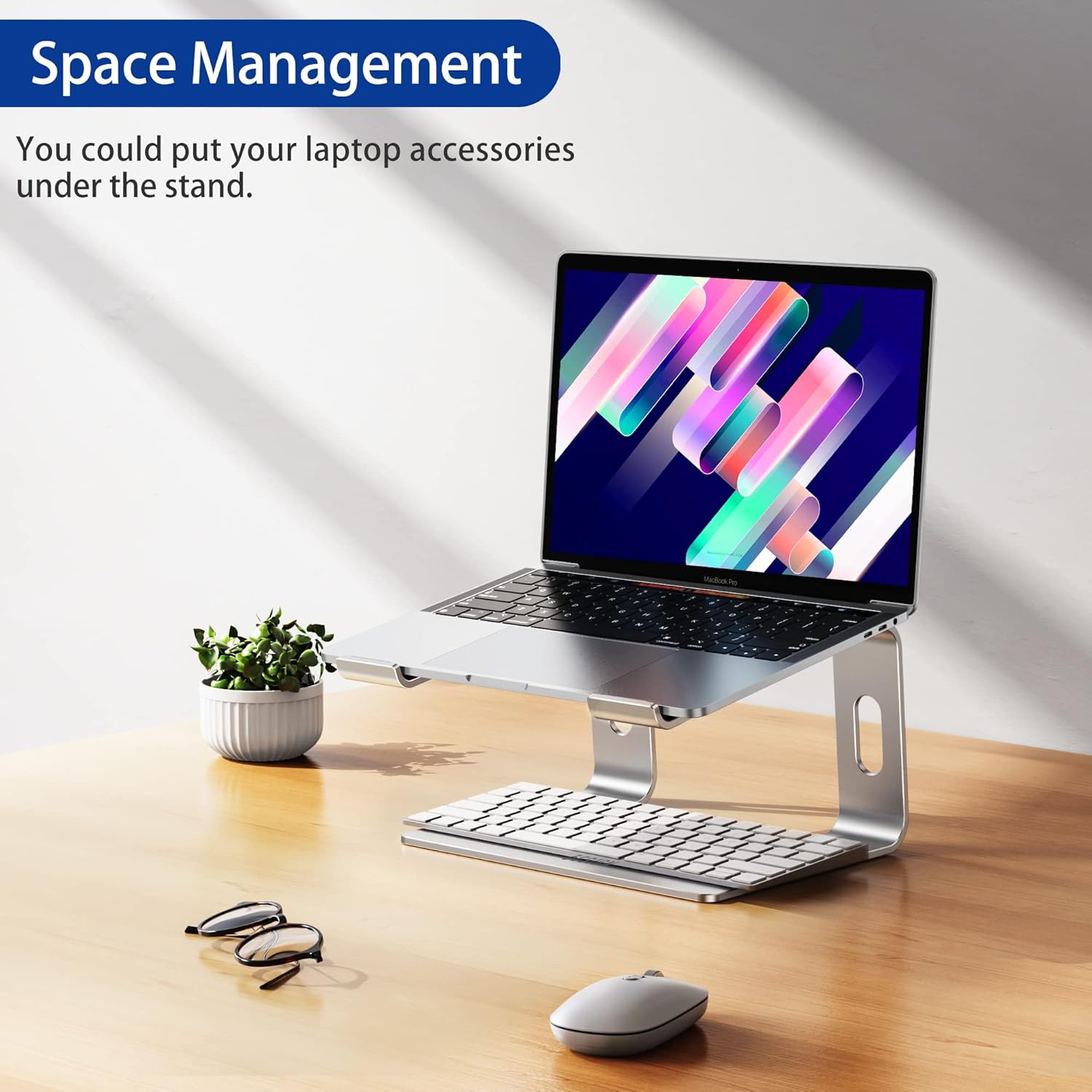 Ergonomic Aluminum Laptop Stand - Removable & Height Adjustable - Suitable for 10-14 inch Notebooks - Metal Silver