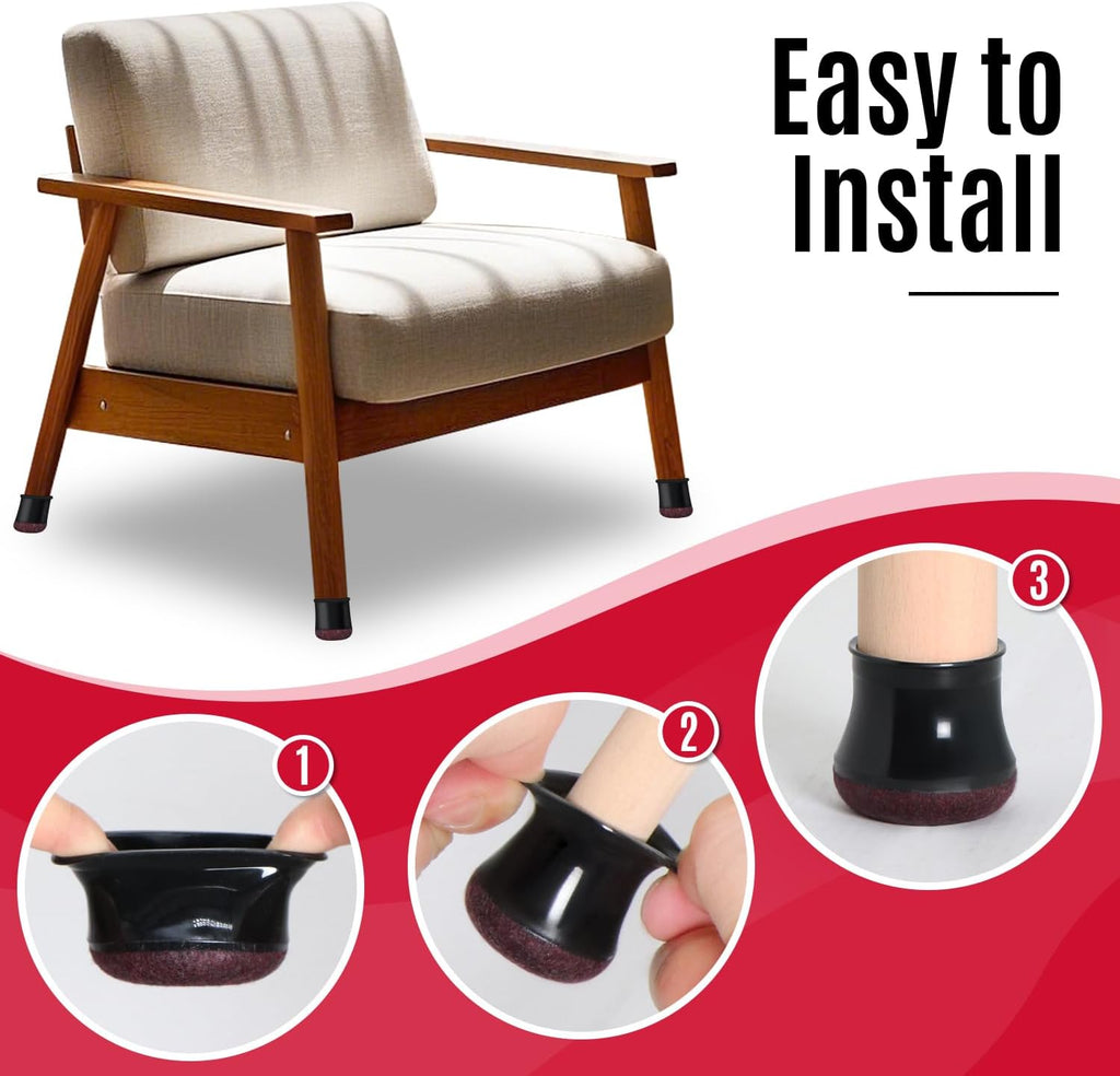 Black Chair Leg Caps - Set of 24 - Size S - Silicone Floor Protectors - Against Scratches and Noise