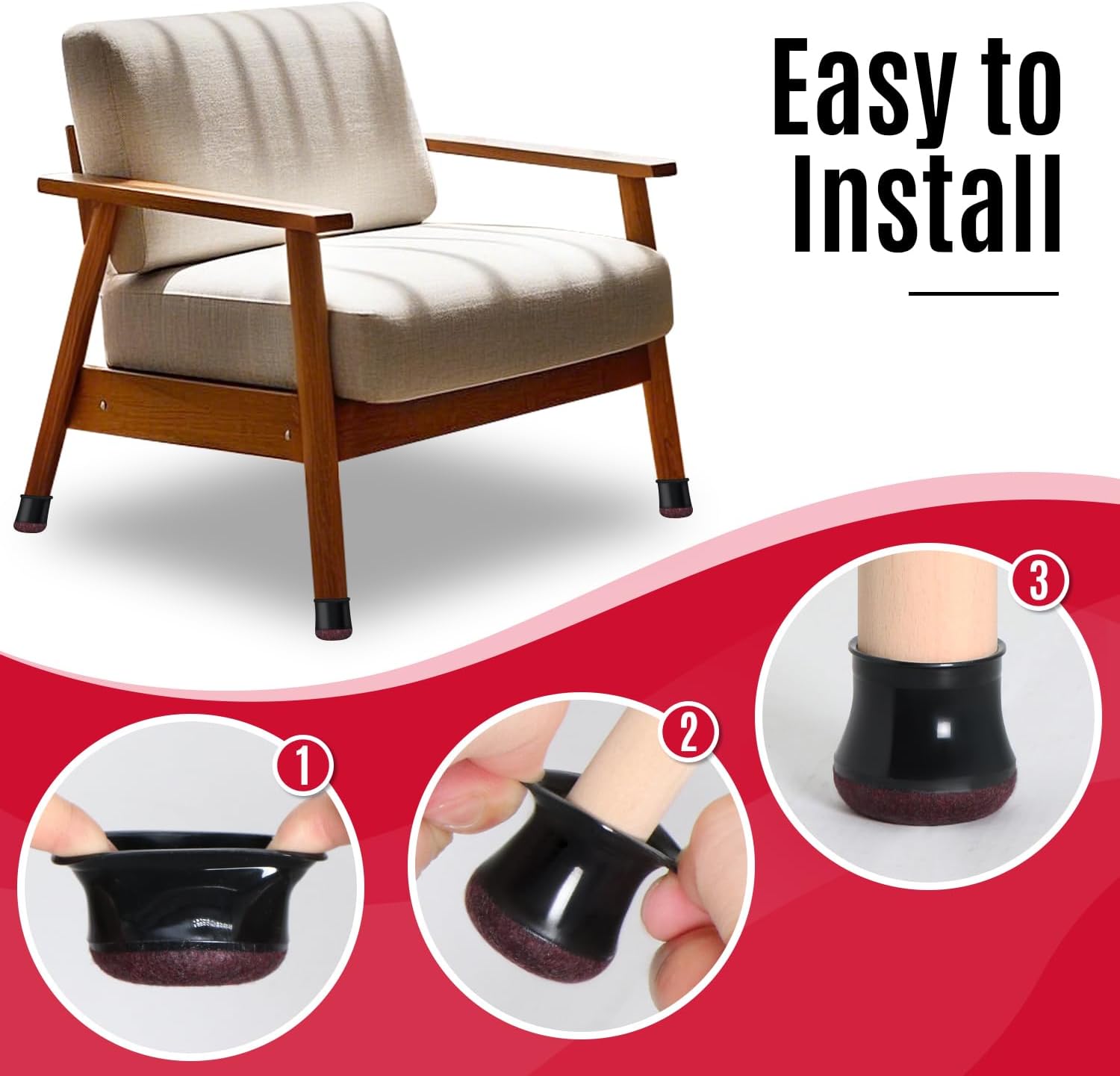 Black Chair Leg Caps - Set of 24 - Size S - Silicone Floor Protectors - Against Scratches and Noise