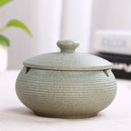 Ceramic Ashtray with Lid - Green - Wind Ashtray for Outdoor & Indoor - Decorative & Anti-Odor