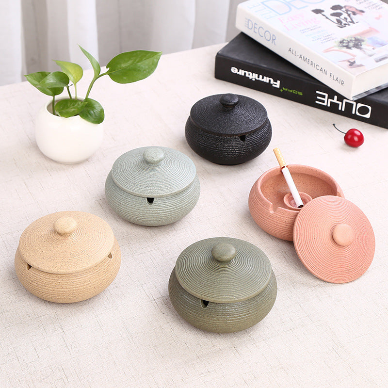 Ceramic Ashtray with Lid - Green - Wind Ashtray for Outdoor & Indoor - Decorative & Anti-Odor