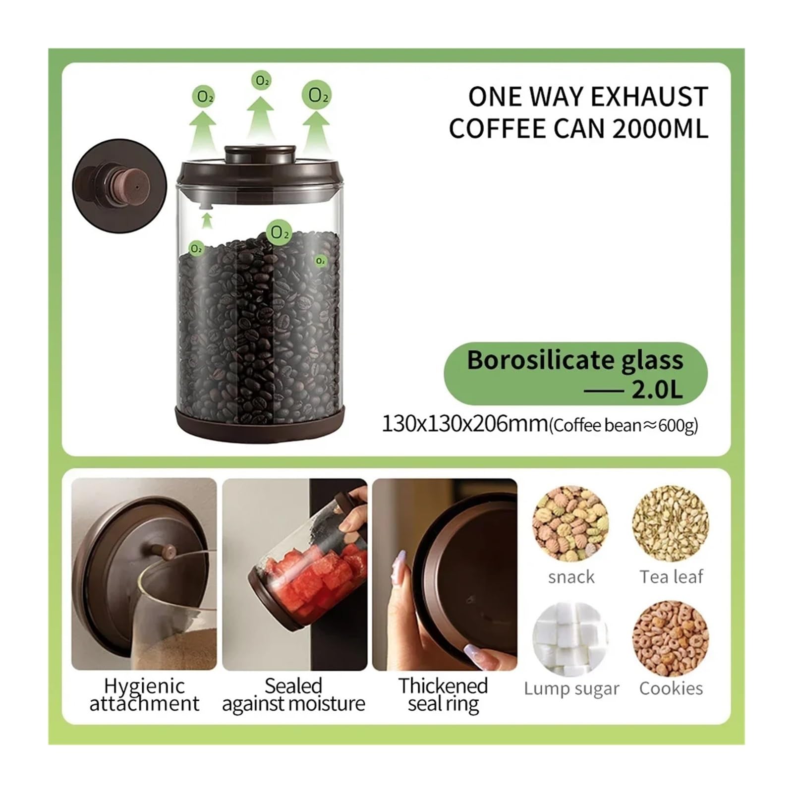 Glass Storage Jar - Airtight Storage Canister - Coffee Canister - Glass Jar with Lid - Food Storage Jar - Candy Jar - Storage Jar - Kitchen Organizer - Pasta Jar - Cookie Jar - Muesli Jar - Storage Jars - Kitchen Accessories - Black - 1 Piece