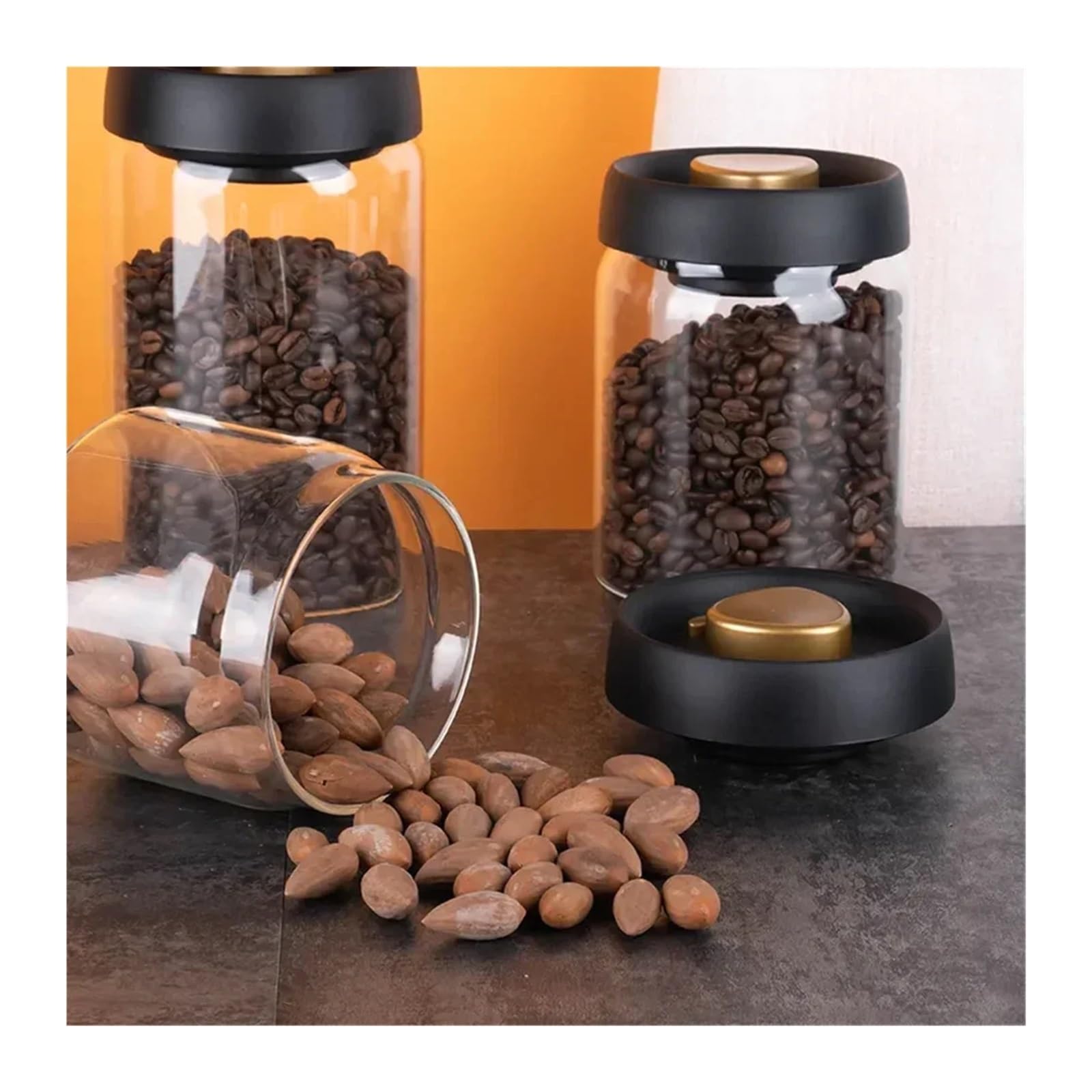 Glass Storage Containers - Storage Tin - Modern, manual vacuum storage tank made of borosilicate glass with moisture-proof lid for kitchen coffee condiments