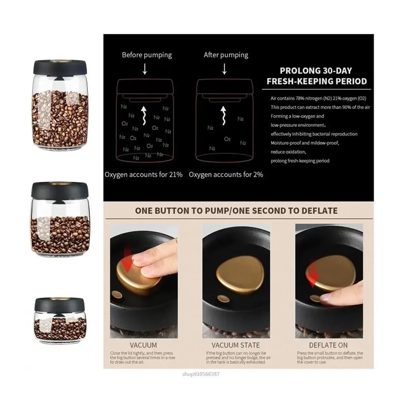 Glass Storage Containers - Storage Tin - Modern, manual vacuum storage tank made of borosilicate glass with moisture-proof lid for kitchen coffee condiments