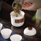 Travel Tea Set - Tea Set - Teapot - Teacups - Ceramic - Kung Fu - Camping - Outdoor - Travel - Including Travel Bag - 4 Pieces - Gift - White