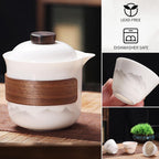 Travel Tea Set - Tea Set - Teapot - Teacups - Ceramic - Kung Fu - Camping - Outdoor - Travel - Including Travel Bag - 4 Pieces - Gift - White
