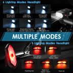 Bicycle Lighting Set - Bicycle Headlight - Rear Light with Turn Signal - USB Rechargeable - Bicycle Lights - LED Lighting - Flashing Light - Waterproof - Wireless Remote Control - MTB Accessories - Road Bike - City Bike - Black - 1 Piece