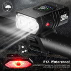 Bicycle Lighting Set - Bicycle Headlight - Rear Light with Turn Signal - USB Rechargeable - Bicycle Lights - LED Lighting - Flashing Light - Waterproof - Wireless Remote Control - MTB Accessories - Road Bike - City Bike - Black - 1 Piece
