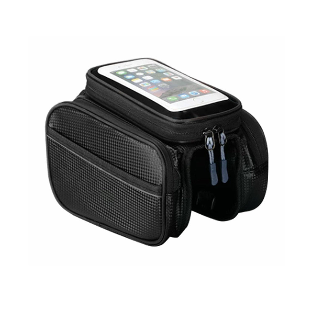 Bicycle Bag - Frame Bag - Bicycle Phone Holder - Top Tube Bag - Smartphone Holder - MTB Accessories - Road Bike - E-Bike - Waterproof - Touchscreen - Bicycle Accessories - Storage Bag - Bicycle Holder with Storage Space - Double Bag - Black - 1 piece