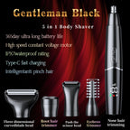 Nose Trimmer - 5-in-1 Rechargeable - Nose & Ear Hair Trimmer - IPX7 Waterproof - Two-Blade Trimming Set, Unisex, for Nose, Eyebrow, Beard, Bikini Line & Facial Hair Removal (Black)