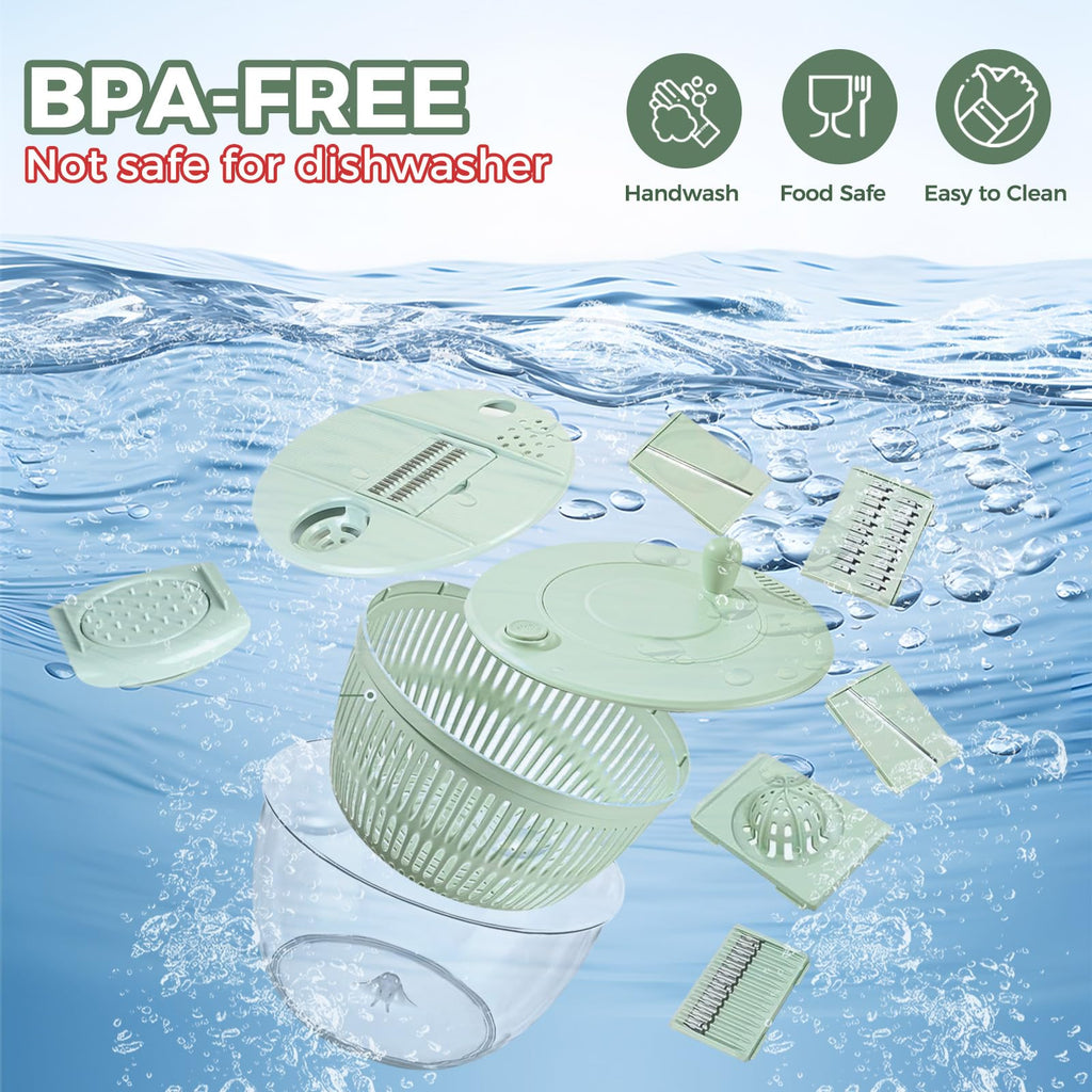 Vegetable Slicer - Salad Spinner - Mandoline - Salad Spinner - Multifunctional Vegetable Slicer - Vegetable Cutter Set - Grater - Kitchen Aid - Kitchen Utensil - Julienne Slicer - Vegetable Grater - Kitchen Gadget - Shredder - Mint Green - Lettuce Slicer