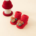 Baby Christmas Socks - Non-Slip Baby Socks - First Christmas - Warm House Socks - Snowman - Reindeer - Christmas Tree - Santa Hat - Christmas Gift - Booties - Winter Clothes - Maternity Gift - 3D Figures - Christmas Outfit - Red Mix - 6 Pairs
