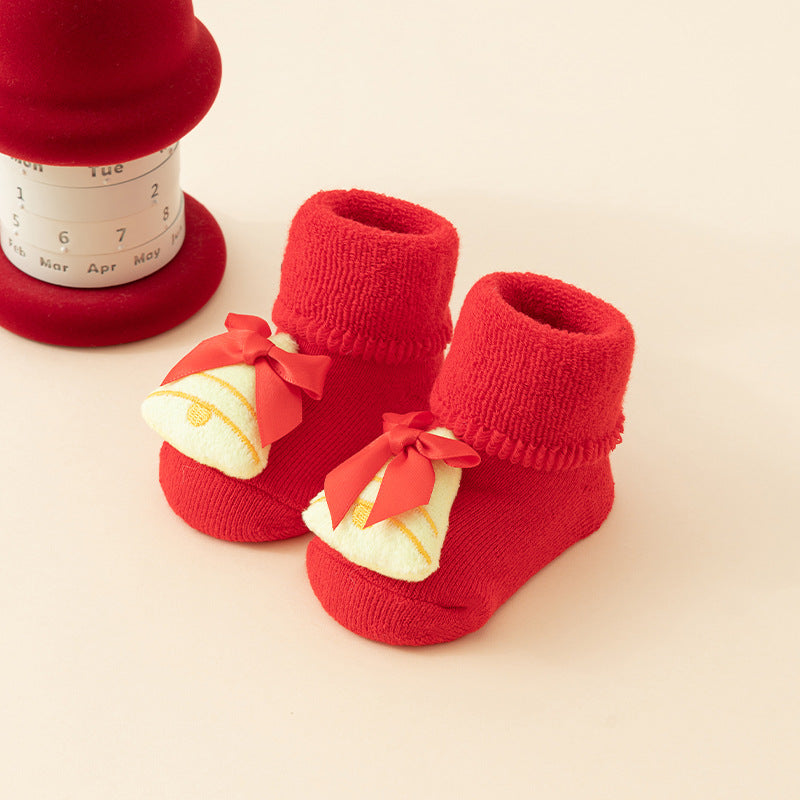 Baby Christmas Socks - Non-Slip Baby Socks - First Christmas - Warm House Socks - Snowman - Reindeer - Christmas Tree - Santa Hat - Christmas Gift - Booties - Winter Clothes - Maternity Gift - 3D Figures - Christmas Outfit - Red Mix - 6 Pairs