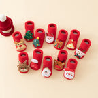 Baby Christmas Socks - Non-Slip Baby Socks - First Christmas - Warm House Socks - Snowman - Reindeer - Christmas Tree - Santa Hat - Christmas Gift - Booties - Winter Clothes - Maternity Gift - 3D Figures - Christmas Outfit - Red Mix - 6 Pairs