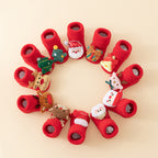 Baby Christmas Socks - Non-Slip Baby Socks - First Christmas - Warm House Socks - Snowman - Reindeer - Christmas Tree - Santa Hat - Christmas Gift - Booties - Winter Clothes - Maternity Gift - 3D Figures - Christmas Outfit - Red Mix - 6 Pairs