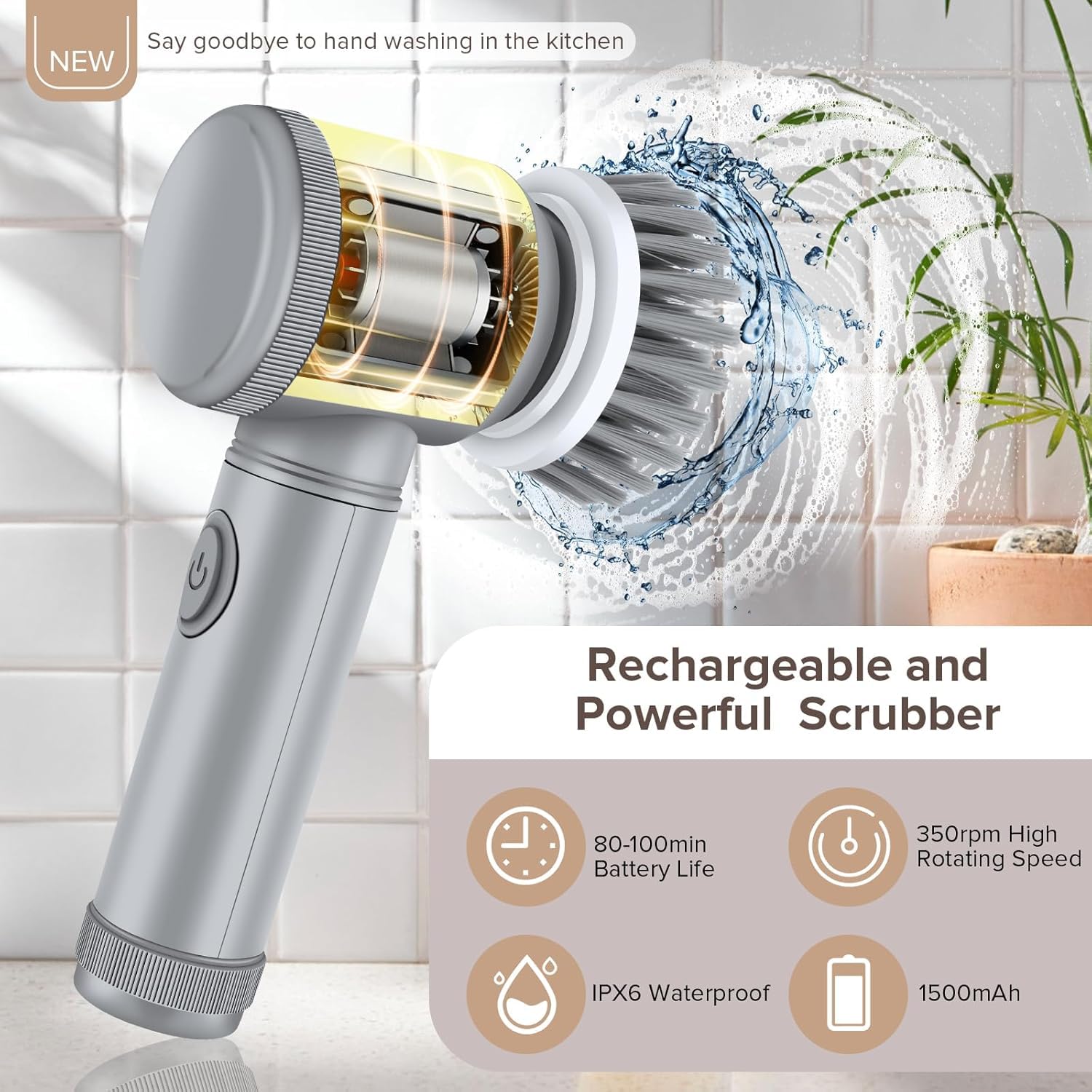Electric Cleaning Brush - Spin Scrubber - Cordless Scrubbing Brush - Bathroom Cleaner - Power Scrubber - Tile Brush - Grout Brush - Kitchen Cleaning Tools - USB Rechargeable - Polishing Machine - With 5 Attachments - White - 1 Set