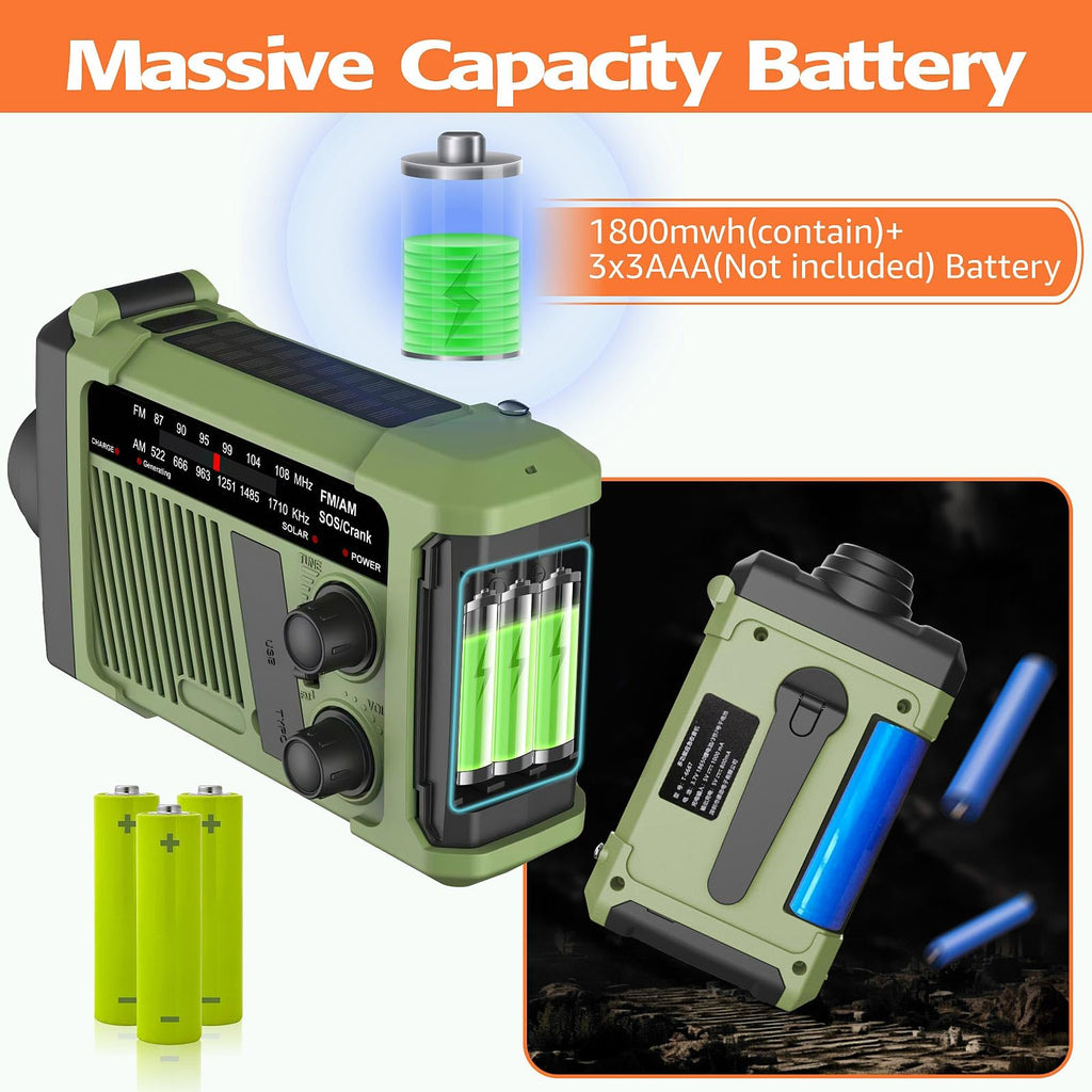 Wind-up Radio - Solar Radio - World Receiver - Portable Radio - Flashlight with Dynamo - Powerbank Function - Camping Radio - Outdoor Gadgets - Rechargeable Flashlight - USB Charger - FM AM Receiver - Hiking - Orange - 1 Piece