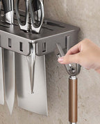 Corner Kitchen Rack - Knife Block Without Drilling - Cutlery Holder - Rotating Wall Rack - Kitchen Organizer - Utensil Holder - Hanging Hooks - Towel Rack - Spoon Holder - Spatula Holder - Countertop Storage - Multifunctional - Dark Gray - 1 Piece