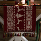 Christmas Table Runner - Christmas Tablecloth - Christmas Table Decoration - Christmas Decoration - Table Decoration - Reindeer - Christmas Tree - Snowflake - Holidays - Luxury Dinner - Winter - 35 x 180 cm - Red White - 1 Piece