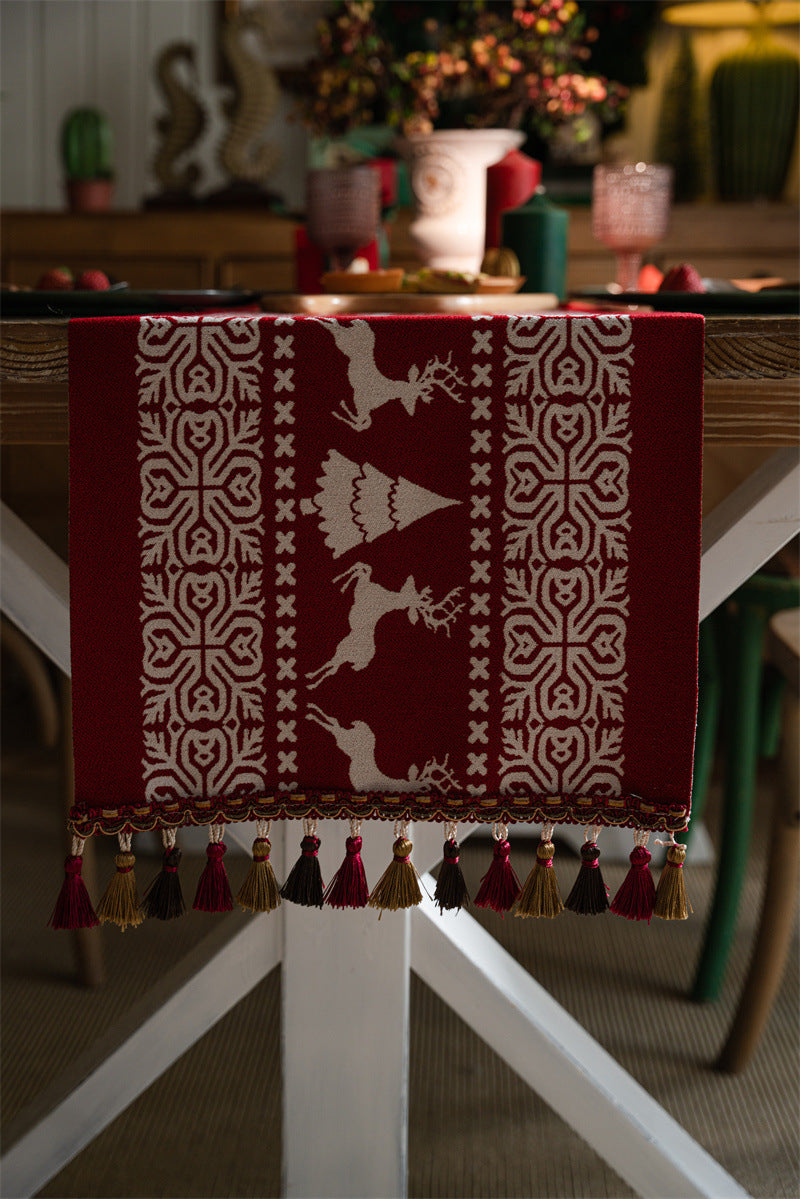 Christmas Table Runner - Christmas Tablecloth - Christmas Table Decoration - Christmas Decoration - Table Decoration - Reindeer - Christmas Tree - Snowflake - Holidays - Luxury Dinner - Winter - 35 x 180 cm - Red White - 1 Piece