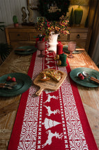 Christmas Table Runner - Christmas Tablecloth - Christmas Table Decoration - Christmas Decoration - Table Decoration - Reindeer - Christmas Tree - Snowflake - Holidays - Luxury Dinner - Winter - 35 x 180 cm - Red White - 1 Piece