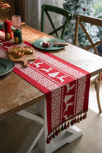 Christmas Table Runner - Christmas Tablecloth - Christmas Table Decoration - Christmas Decoration - Table Decoration - Reindeer - Christmas Tree - Snowflake - Holidays - Luxury Dinner - Winter - 35 x 180 cm - Red White - 1 Piece