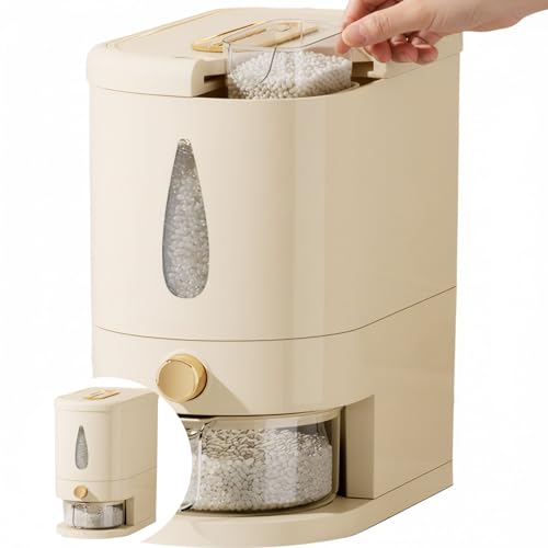 Rice container - Organizer - Storage box - Rice bin - Rice storage - Grain storage - Storage cabinet - Rice organizer - Kitchen dispenser - With measuring cup - White - 1 piece