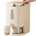 Rice container - Organizer - Storage box - Rice bin - Rice storage - Grain storage - Storage cabinet - Rice organizer - Kitchen dispenser - With measuring cup - White - 1 piece