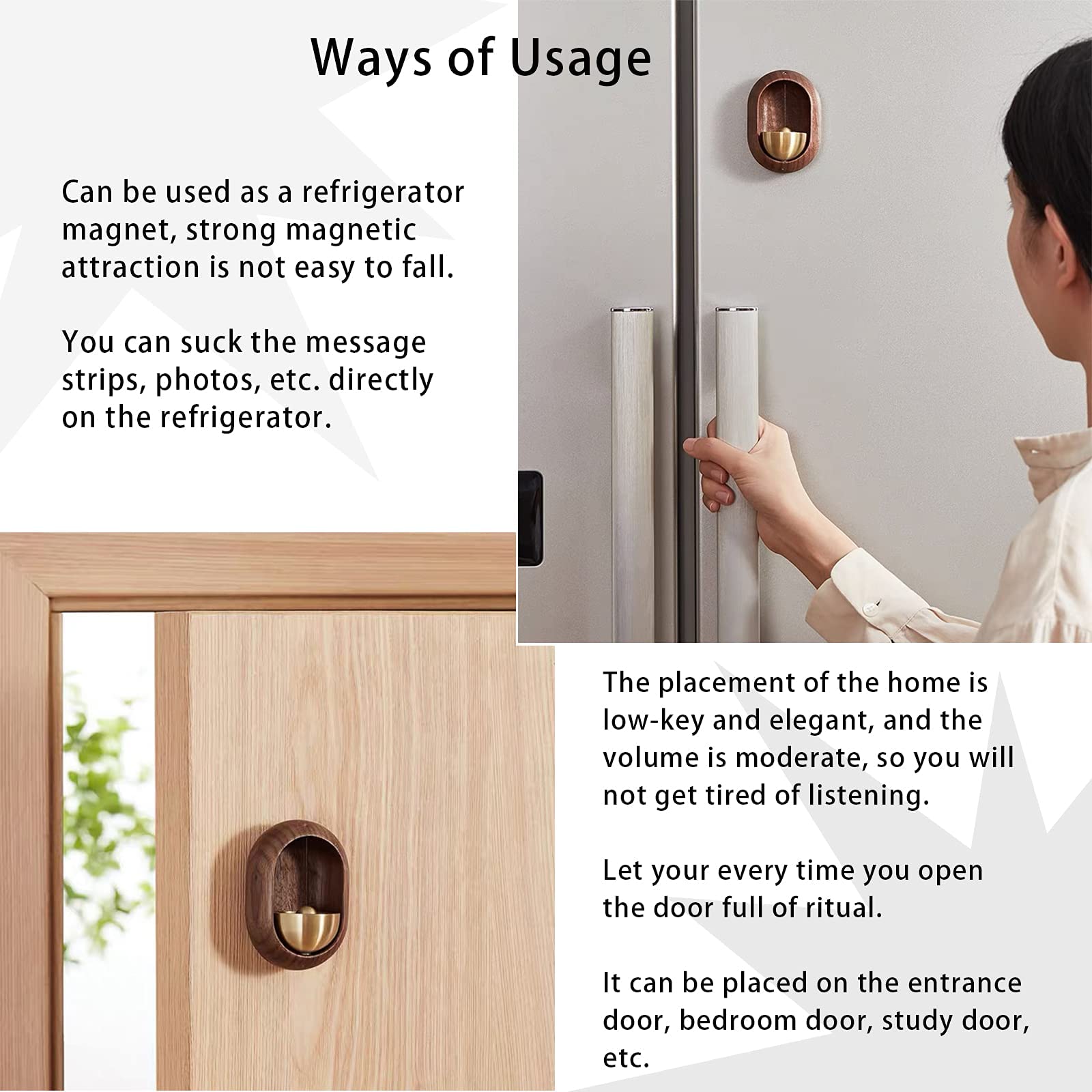 Doorbell - Wireless Doorbell - Wooden Doorbell - Magnetic Wall Sticker - Vintage Wooden Doorbell - Vintage - With Copper Bell - Living Room Decoration - Bedroom Decoration - Wall Decoration - Christmas Gifts - Christmas Gifts for Adults - 1 Piece