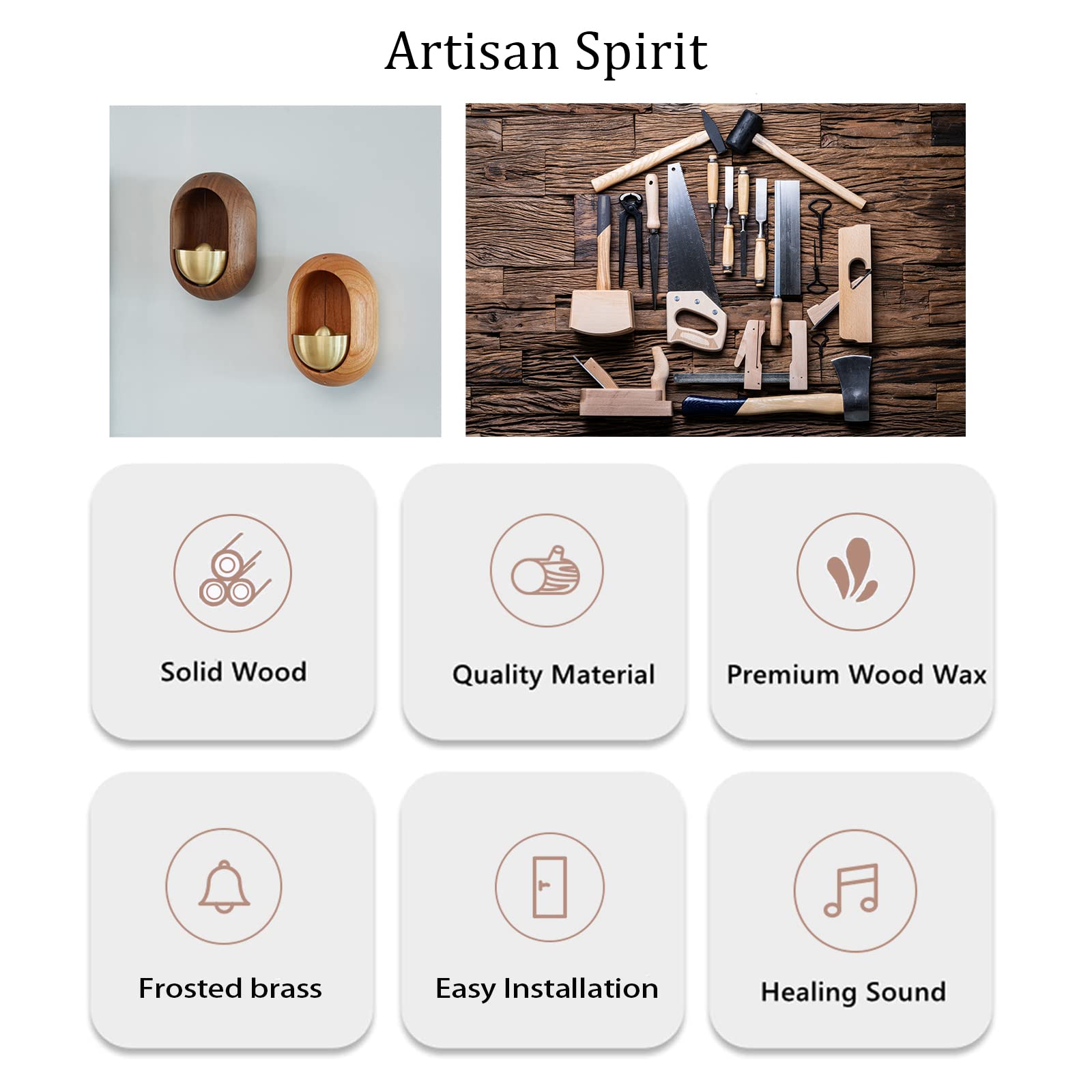 Doorbell - Wireless Doorbell - Wooden Doorbell - Magnetic Wall Sticker - Vintage Wooden Doorbell - Vintage - With Copper Bell - Living Room Decoration - Bedroom Decoration - Wall Decoration - Christmas Gifts - Christmas Gifts for Adults - 1 Piece