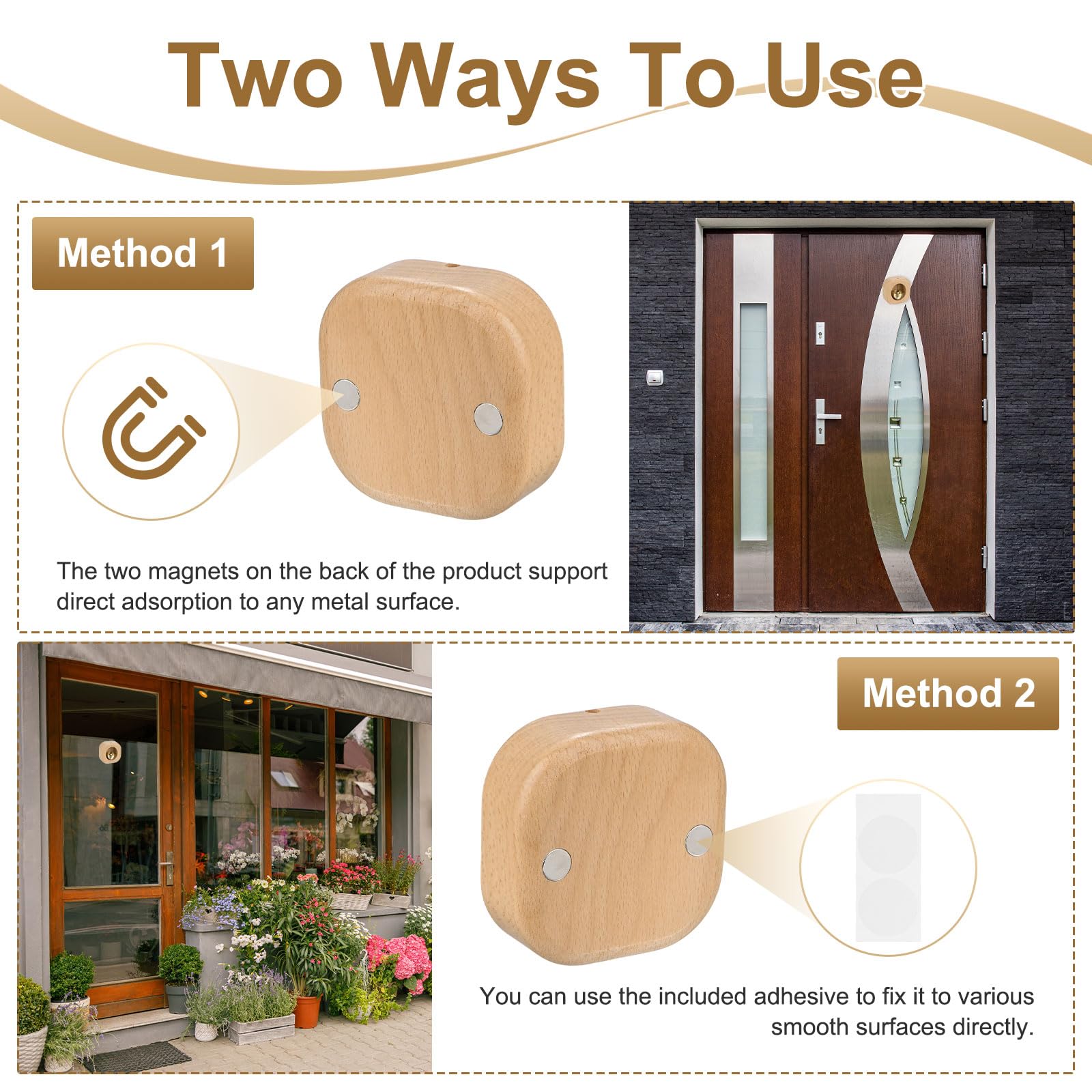 Doorbell - Wireless Doorbell - Wooden Doorbell - Magnetic Wall Sticker - Vintage Wooden Doorbell - Vintage - With Copper Bell - Living Room Decoration - Bedroom Decoration - Wall Decoration - Christmas Gifts - Christmas Gifts for Adults - 1 Piece