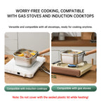 Induction Saucepan - Mini Deep Fryer - Milk Pan - Square Cooking Pot - Stainless Steel - With Frying Basket - Steaming Rack - Tongs - Glass Lid - Wooden Handle - Ramen Pan - Soup Pot - Camping Pan - 4 in 1 - Kitchen Utensils - Compact - Silver - White - 1