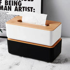 Tissue Box - Tissue Box - Tissue Holder - Tissue Box - Bamboo Lid - White - Tissue Holder - Bathroom Accessories - Toilet Organizer - Living Room Decoration - Rectangular - 1 piece