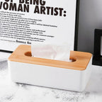 Tissue Box - Tissue Box - Tissue Holder - Tissue Box - Bamboo Lid - Black - Tissue Holder - Bathroom Accessories - Toilet Organizer - Living Room Decoration - Rectangular - 1 piece