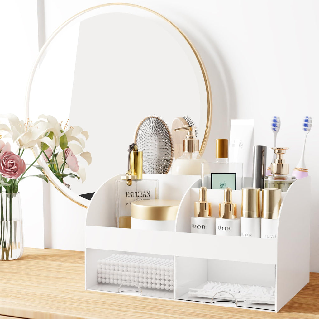 Desk organizer - Makeup organizer - Bathroom organizer - Pen tray - Drawer cabinet - Office supplies - Cosmetics organizer - Desk organizer - Desk accessories - Brush holder - Storage box with drawers - Storage system - White - 1 piece