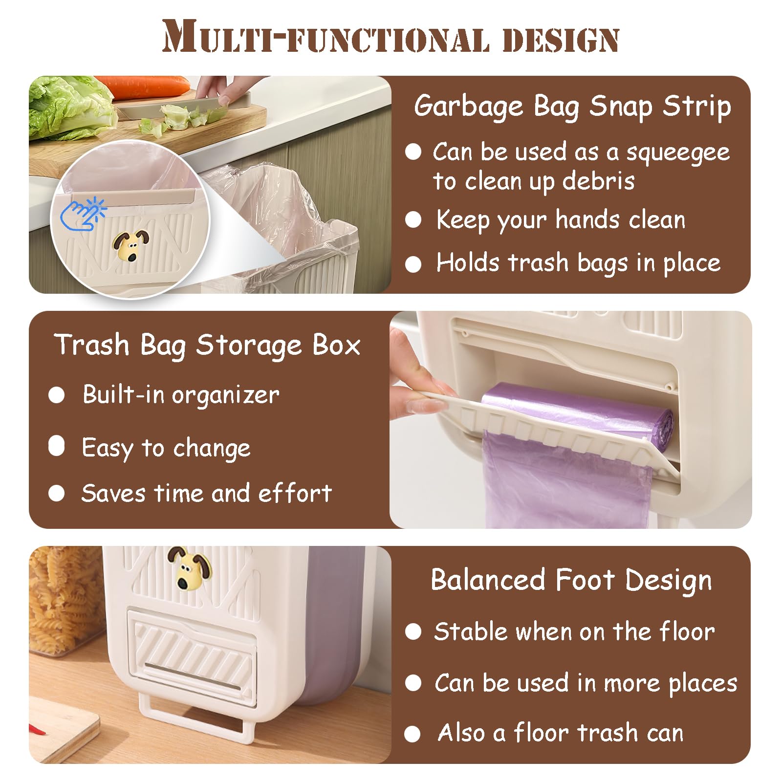 Hanging Waste Bin - Foldable Waste Bin - Kitchen Accessories - Organic Waste Bin - Countertop Waste Bin - Cabinet Door Waste Bin - Waste Separation - Camping - Caravan - Kitchen Aid - Space Saving - Trash Can - Waste Basket - Beige - 10L - 1 Piece