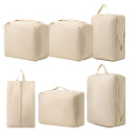 Packing Cubes - Suitcase Organizers - Travel Organizer Set - Luggage Organizer - Clothes Storage - Space Saving - Holiday Accessories - Shoe Bag - Laundry Bag - Backpacking - Travel Bag - Water-Repellent - Beige - 6 Pieces