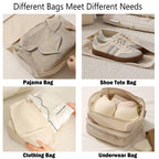 Packing Cubes - Suitcase Organizers - Travel Organizer Set - Luggage Organizer - Clothes Storage - Space Saving - Holiday Accessories - Shoe Bag - Laundry Bag - Backpacking - Travel Bag - Water-Repellent - Beige - 6 Pieces