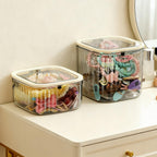 Makeup Organizer - Storage Box with Lid - Jewelry Box - Bathroom Accessories - Cosmetics Storage - Hair Accessories - Storage Box - Storage Containers - Toilet Organizer - Acrylic - Transparent - Set of 2