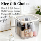 Makeup Organizer - Storage Box with Lid - Jewelry Box - Bathroom Accessories - Cosmetics Storage - Hair Accessories - Storage Box - Storage Containers - Toilet Organizer - Acrylic - Transparent - Set of 2