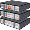 Clothing Storage Bag - Underbed Storage Box - Wardrobe Organizer - Duvet Storage Bag - Large Textile Storage Box - Foldable Storage Bags - Bedding Basket - Clothing Storage - Pillow Bag - Underbed Box Fabric - Storage - Gray - 3 Pieces