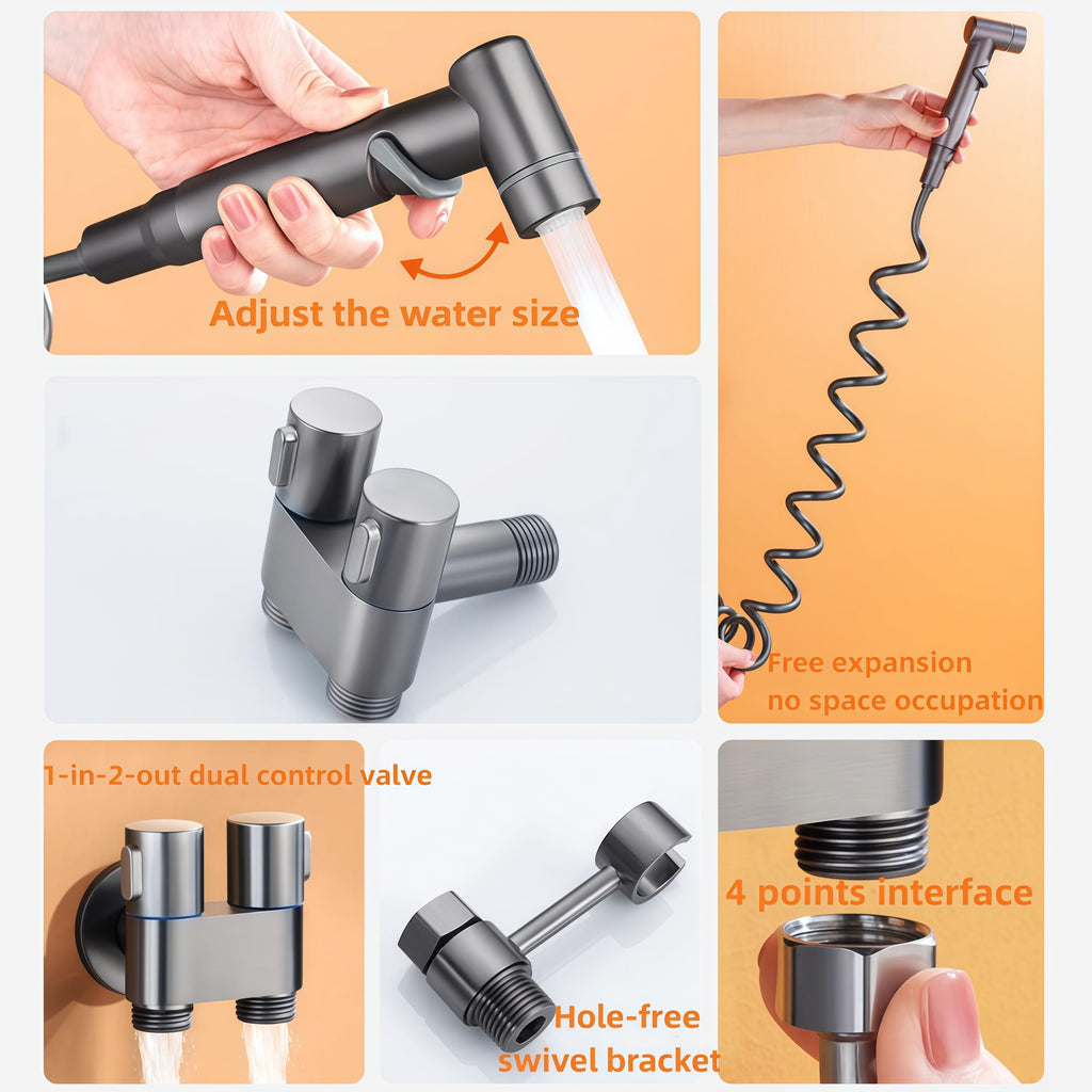 Bidet Sprayer - Hand Shower Toilet - Shattaf - WC Shower - Toilet Sprayer - Hand Bidet - Bidet Faucet - Intimate Hygiene - Stainless Steel - Bathroom Accessories - Complete Set with Hose - Including Adapter 1/2 to 3/8 - Gray - 1 Piece