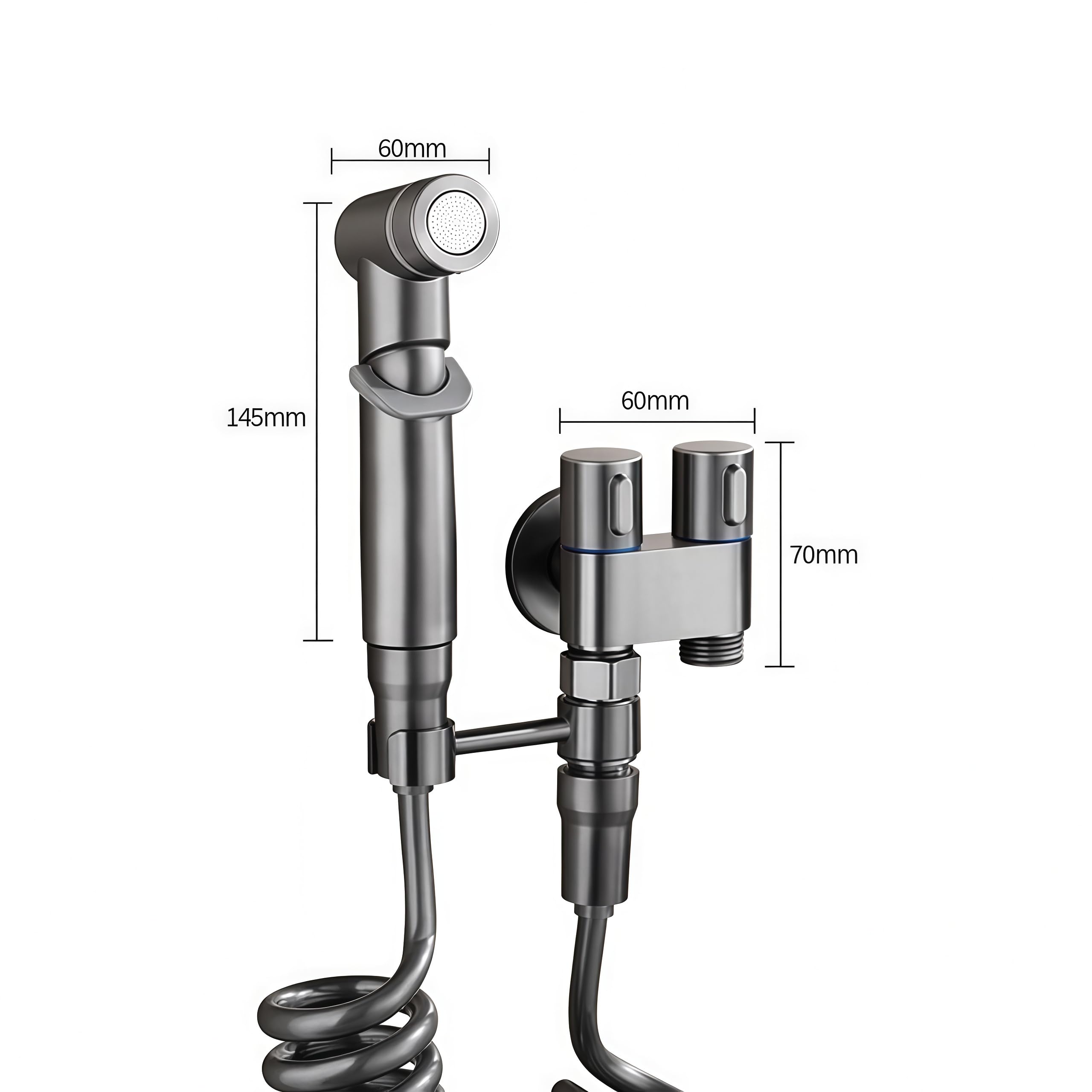 Bidet Sprayer - Hand Shower Toilet - Shattaf - WC Shower - Toilet Sprayer - Hand Bidet - Bidet Faucet - Intimate Hygiene - Stainless Steel - Bathroom Accessories - Complete Set with Hose - Including Adapter 1/2 to 3/8 - Gray - 1 Piece