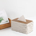 Tissue Box - Tissue Box - Handkerchief Box - Tissue Holder - Napkin Holder - Baby Wipes Box - Tissue Dispenser - Storage Box - Bathroom Accessories - Desk Organizer - Living Room Decoration - Bedroom Interior - Modern Design - White with Wood - 1 Piece
